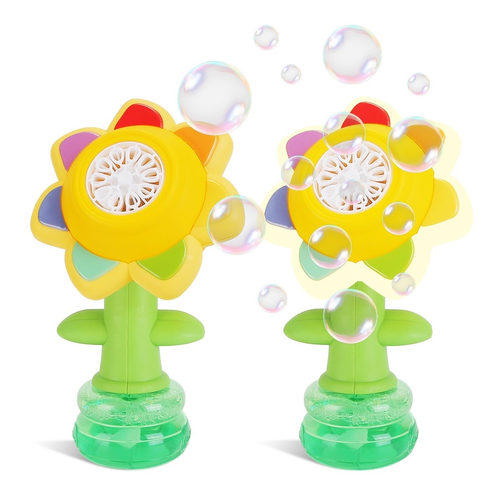 2Pcs Bubble Machines& Lights Dancing Sunflower Bubble Maker Rechargeable Maker