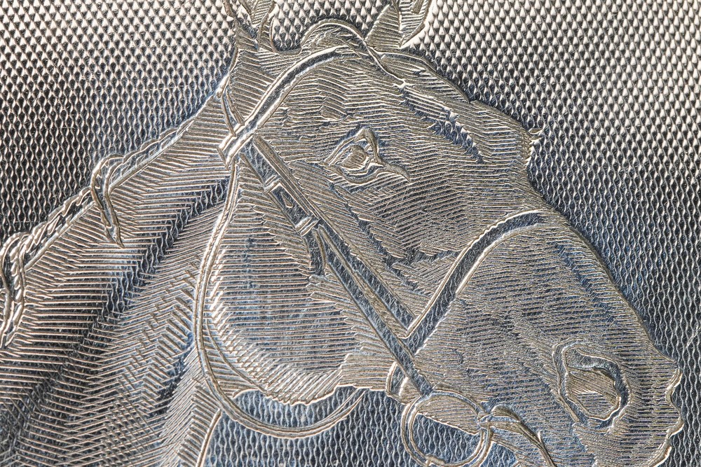 Engraved Horse Engine Turned Antique Sterling Silver Cigarette Card Case