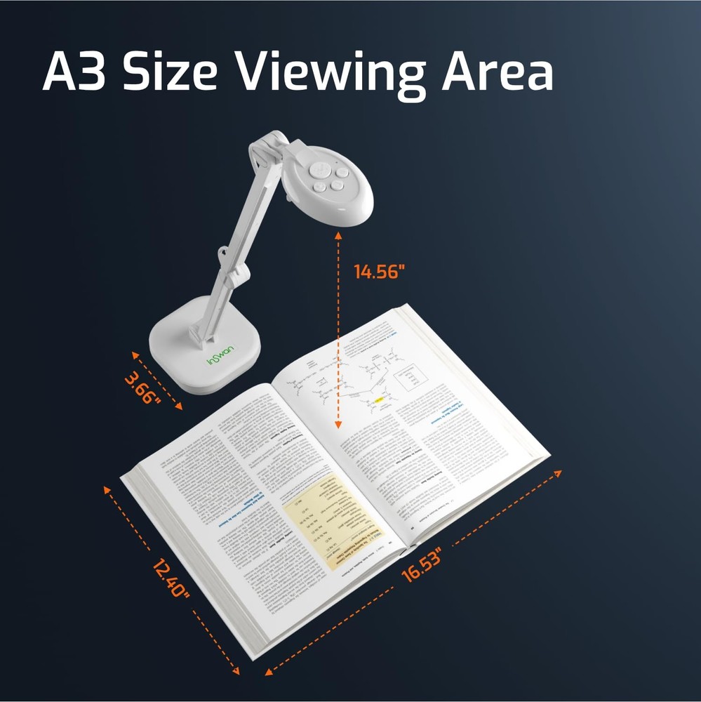 INS‑2 4K USB Document Camera – 13MP, Dual Auto‑Focus, LED Light and Microphon...