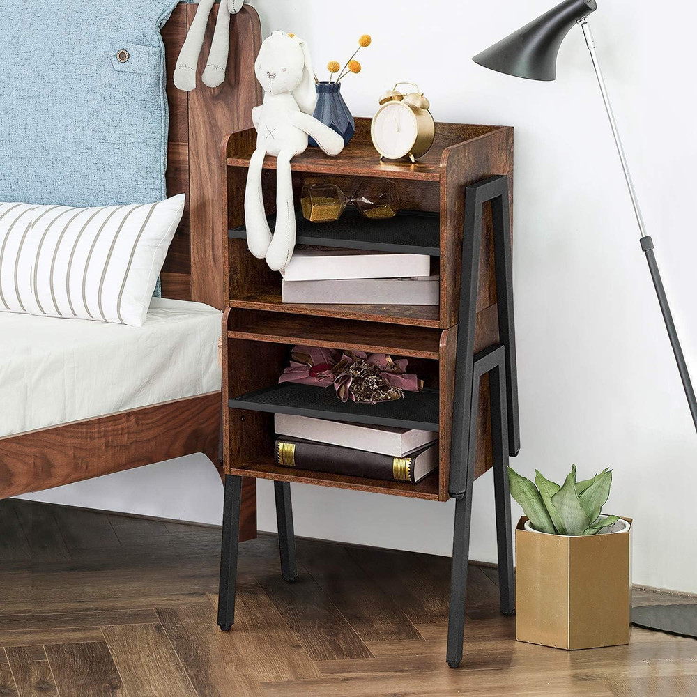 Nightstand Industrial Side Table/End Table/Stackable Accent Furniture with 2-Tie