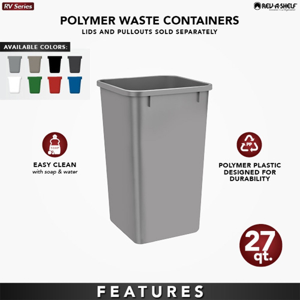 Rev-A-Shelf Polymer Replacement 27 Quart Trash Bin, White, 2 Pack, RV-1024-11-2