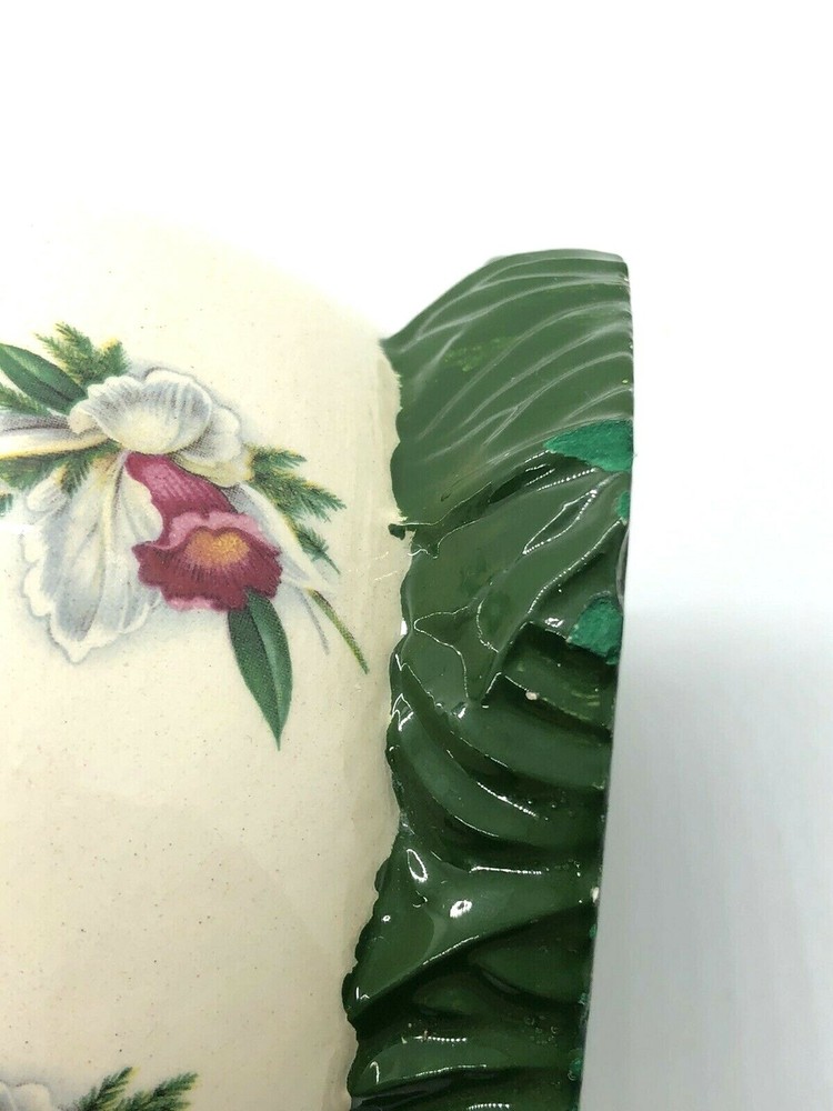 Vtg Ceramic Hobbyist Easter Bunny Rabbit 2 Pc Candy Dish Decor Flower Decals 7"