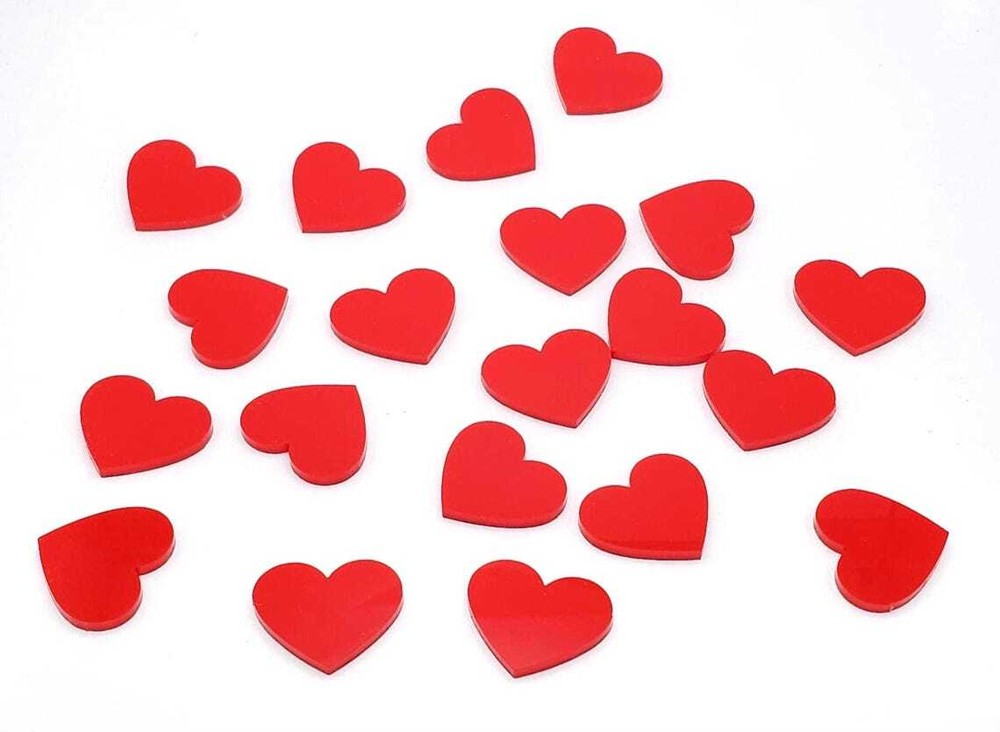 Red Acrylic Hearts 1/8" thick no hole
