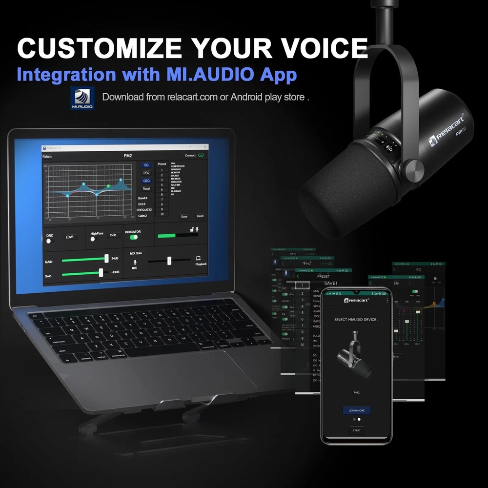 Relacart PM2 Professional USB Cardioid Dynamic Podcasting Microphone Recording