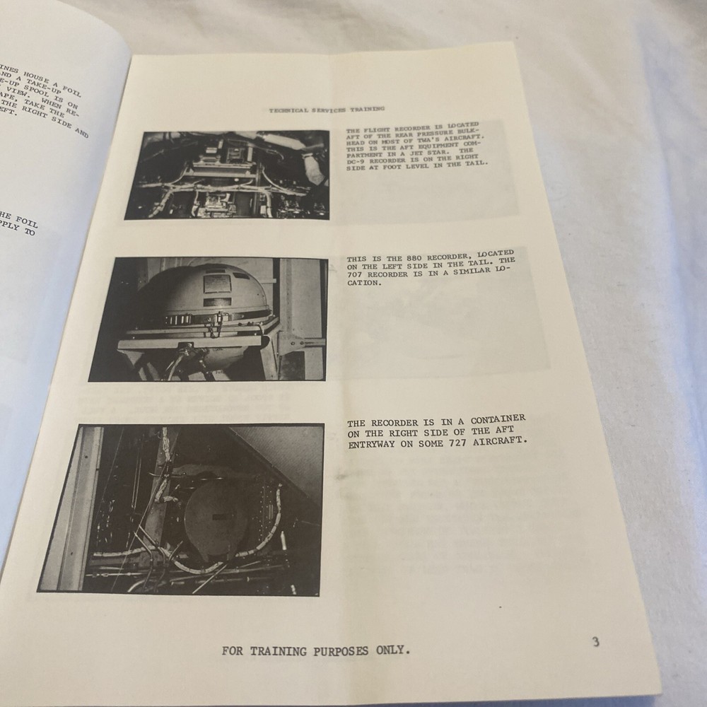 TWA FLIGHT RECORDER SERVICING TECHINICAL SERVICES TRAINING MANUAL MAY 1969 16pgs