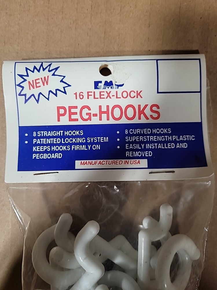 Locking Pegboard Hooks Flex Lock J Style Peg Board Tool Packs of 16