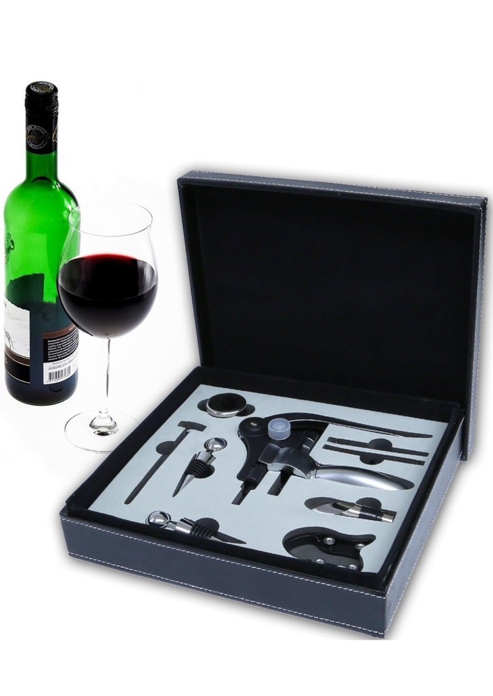 9 Pcs Wine Accessory Gift Box Includes CorkScrew Wrap Cutter Wine Thermomete