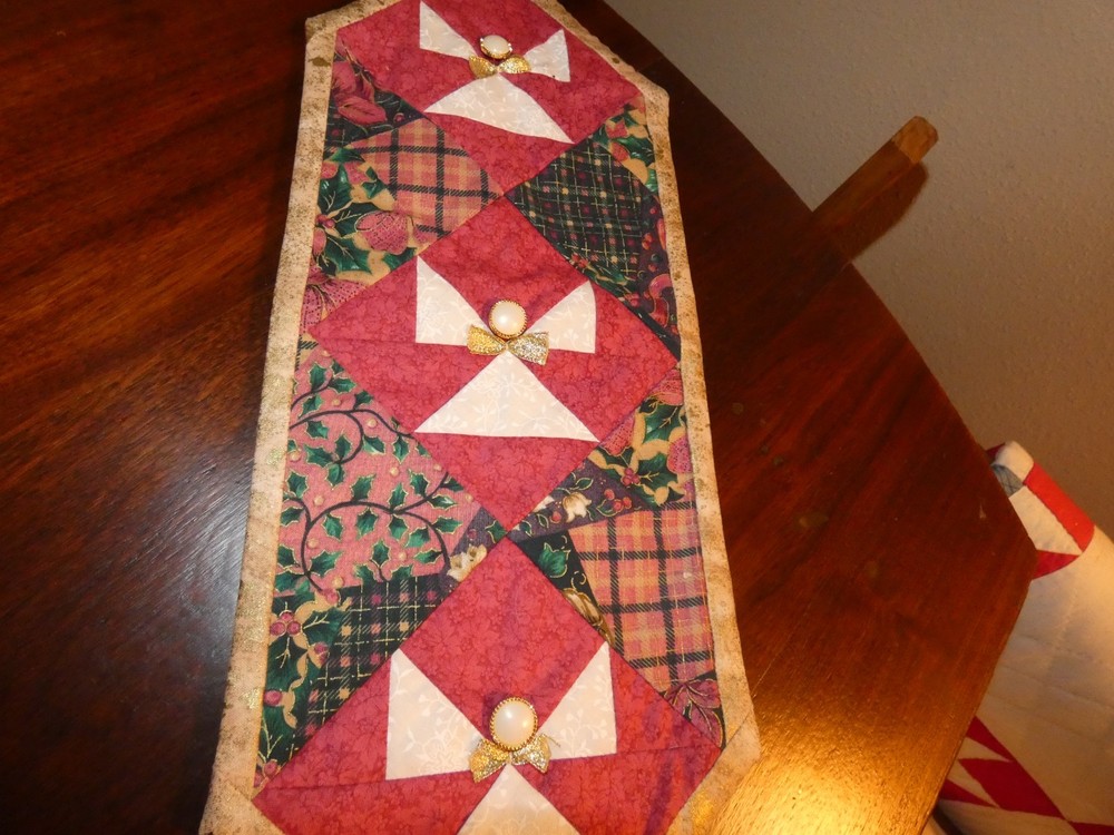 Christmas Handmade Quilt Panel Bell Pull Wall Hanging Pieced Angels