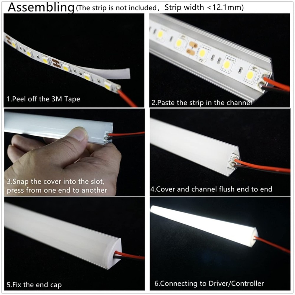 5-Pack 3.3FT 1Meter V Shape LED Strip Aluminum Channel Diffuser System, Extru...
