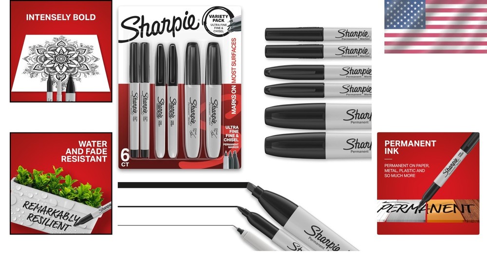 Complete 6-Piece Permanent Marker Set with Multi-Tip Options for Creative Use