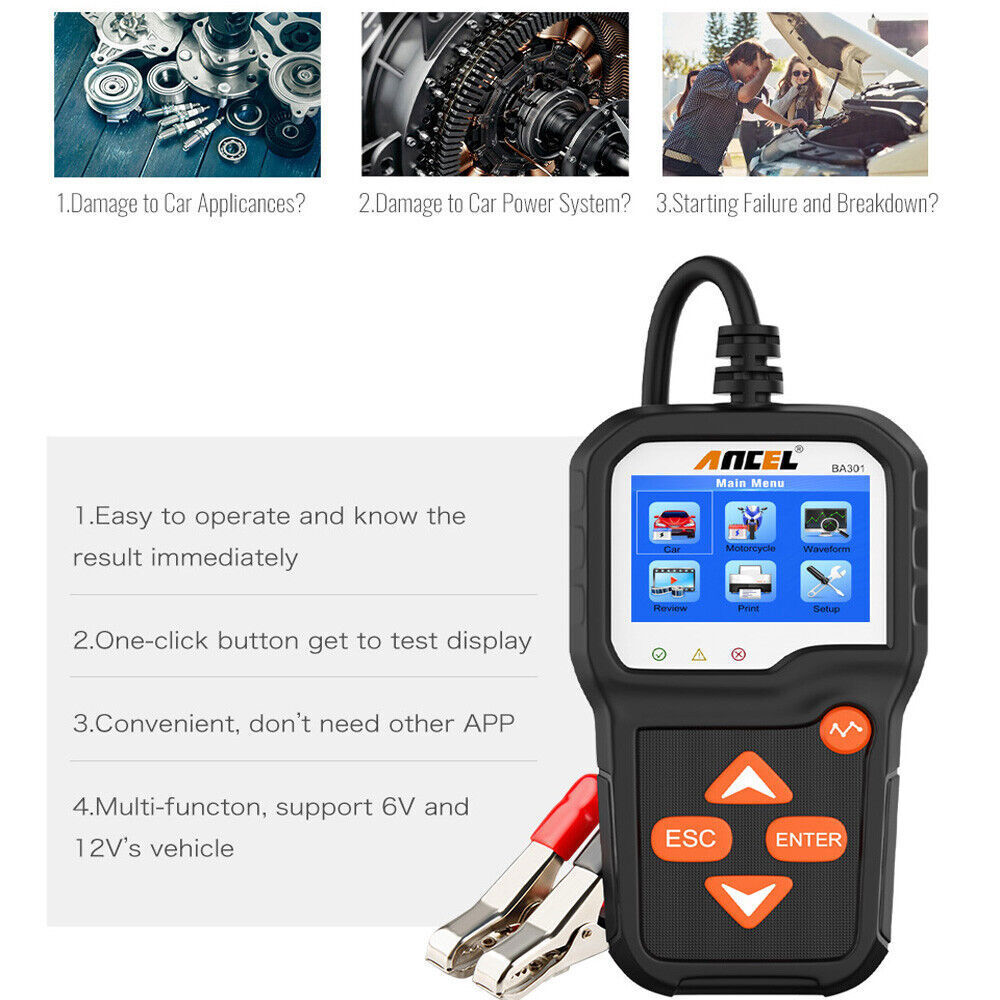 ANCEL BA301 Car Battery Tester 12V Load Tester Charging System Digital Analyzer
