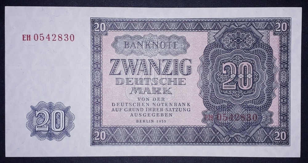 Germany "Democratic" 20 mark banknote, 1955year,unc