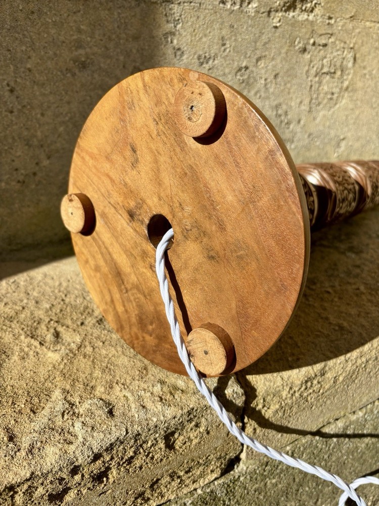 Tall Kashmiri Hand-Carved Solid Wood Table Lamp
