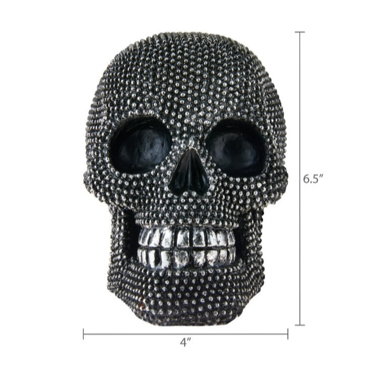 💀HALLOWEEN💀 2 SKULL HEAD Studded Beaded Gothic Skeleton Table Top Mantle Decor
