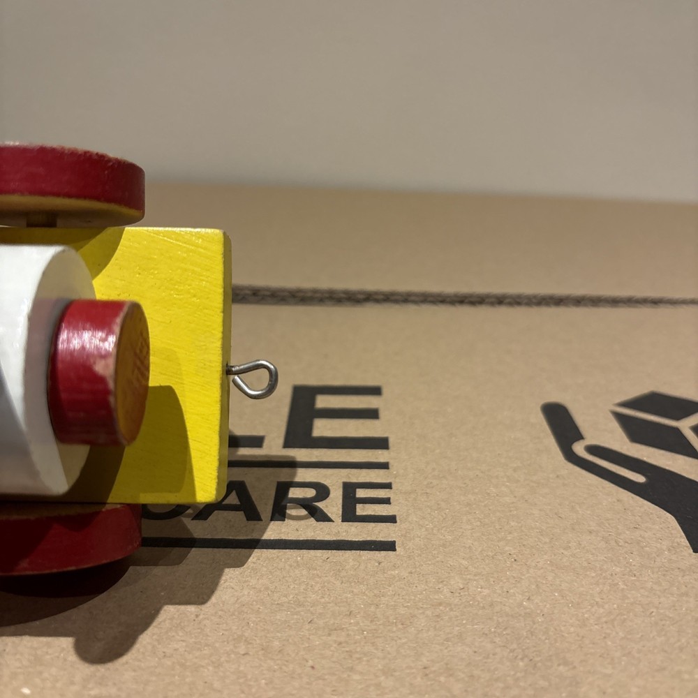 Vintage Wooden Pull Along Train Toy GC Playworn Multicoloured