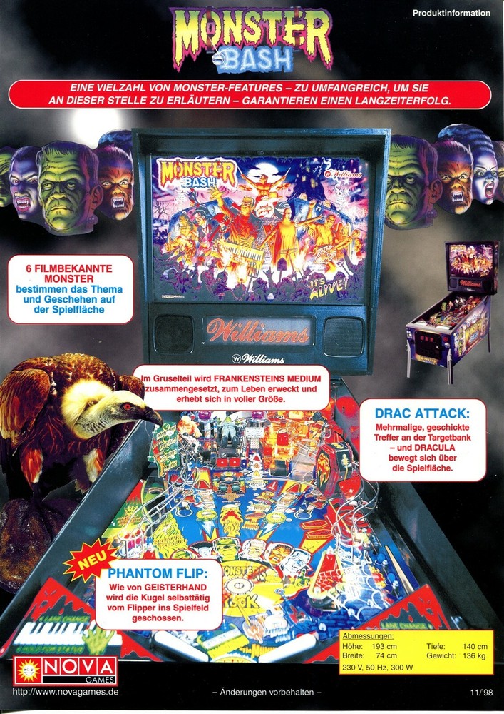 Monster Bash German Pinball Promo Flyer / Ad / Brochure Mint