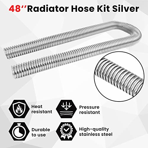 48" Flexible Radiator Hose Kit, Stainless Steel Coolant Water Hose Kit 48 Inch