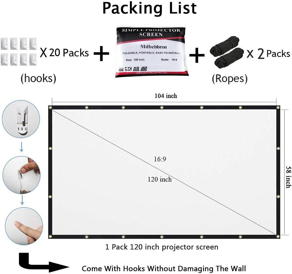 Compact 120 Inch Projector Screen - Easy Setup Foldable Design for All Occasions