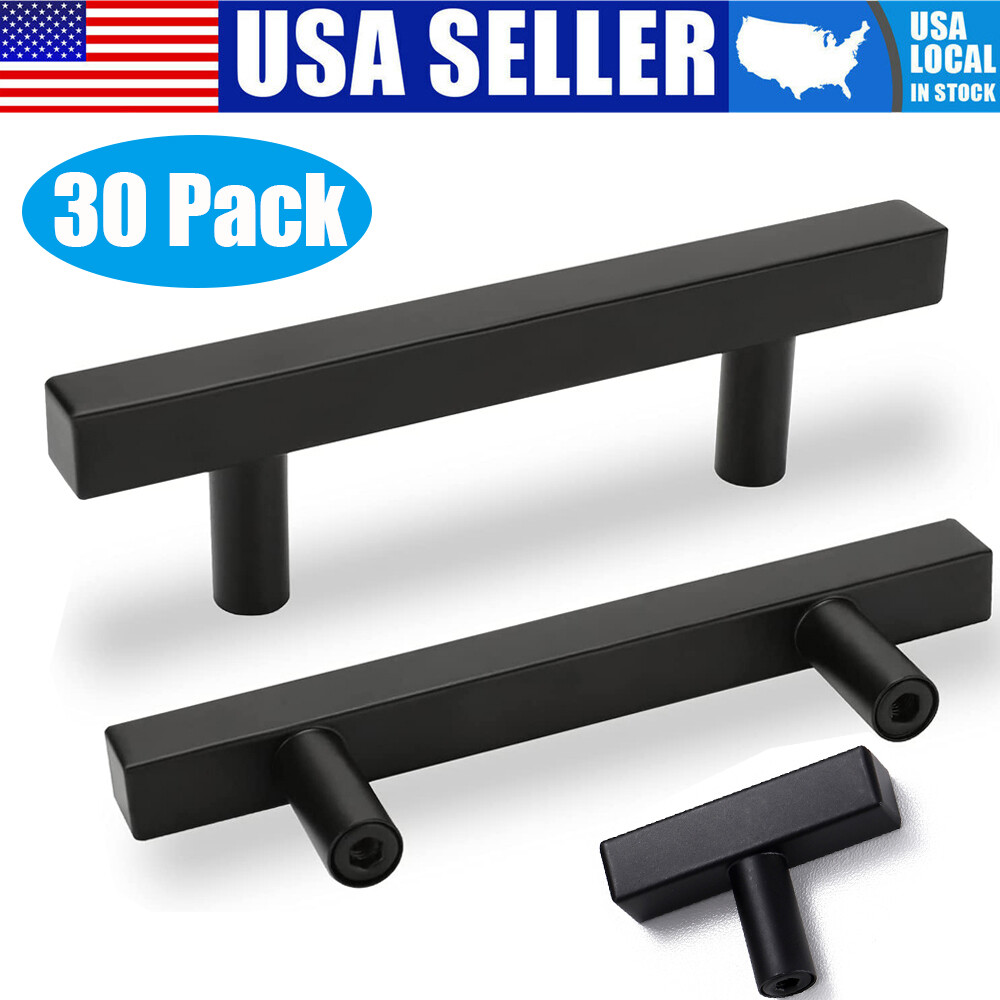 30Pack Black Kitchen Cabinet Pulls Stainless Steel Drawer T Bar Knobs Handles