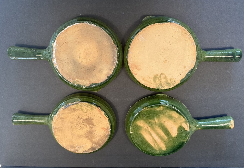 Vintage studio pottery ceramic set 4 eacargot pan handmade fine