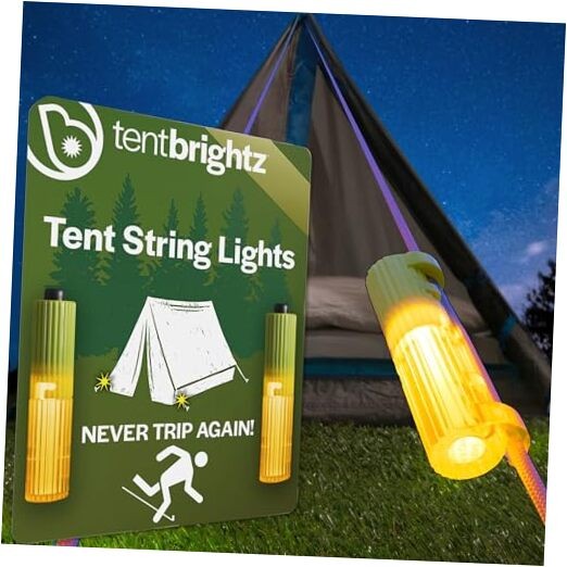 LED Tent String Lights - Keep Tent Guy-Lines Visible at Night - 2-Pack