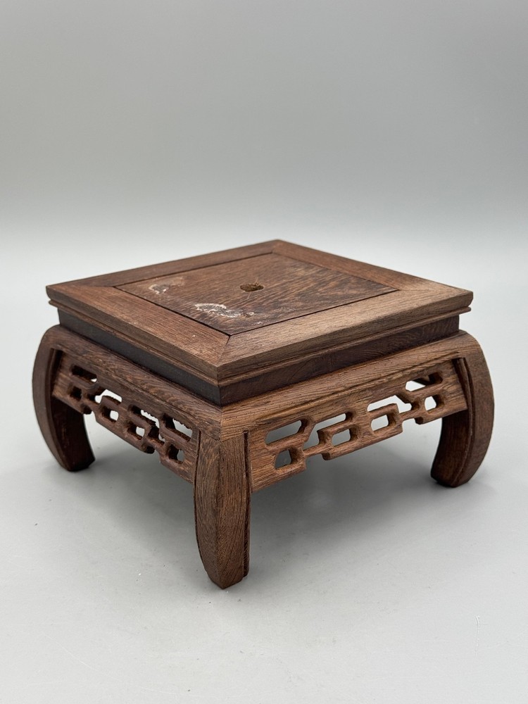Vintage Chinese Chicken Wood Square Display Stand with Openwork 5.5''