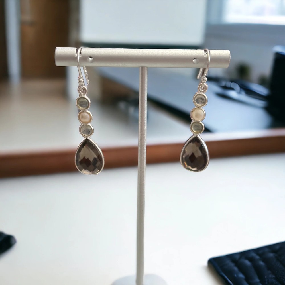 Smoky Quartz Labradorite Drop Earrings