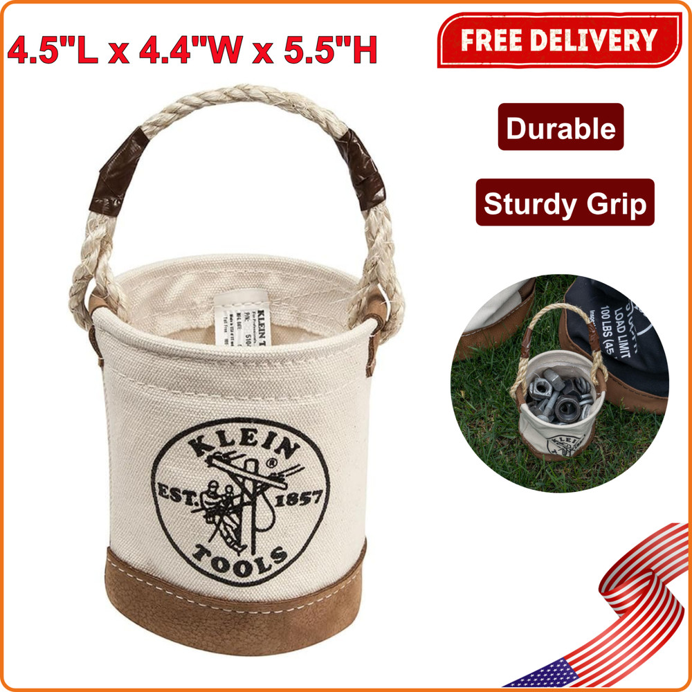 Klein Tools 5104MINI Mini Tool Bucket with Leather-Bottom, Nuts & Bolt Tool Bag