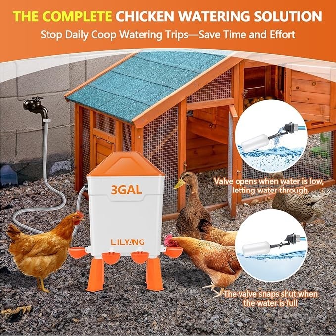 Automatic Chicken Waterer,Float-Controlled Large Watering System with Stainless