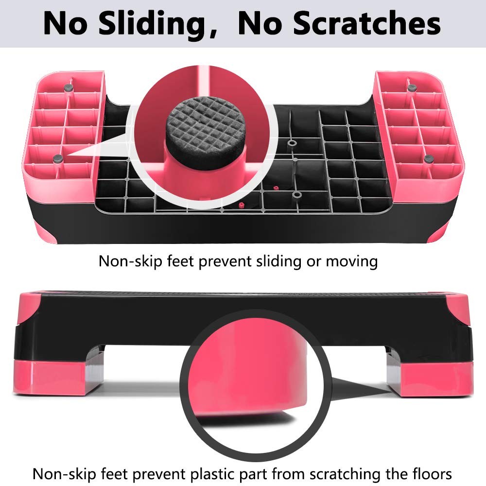 Adjustable Workout Aerobic Stepper, Aerobic Exercise Step Platform with 2 Ris...