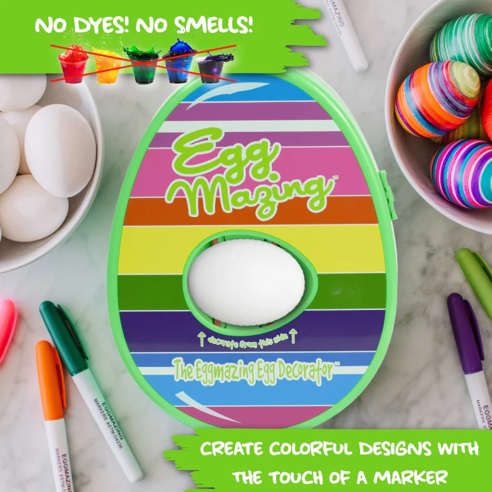 The EggMazing Egg Decorator Kit - Egg Spinner & Non toxic markers