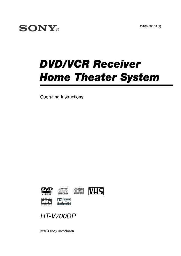Sony HT-V700DP Home Theater System Owners Manual