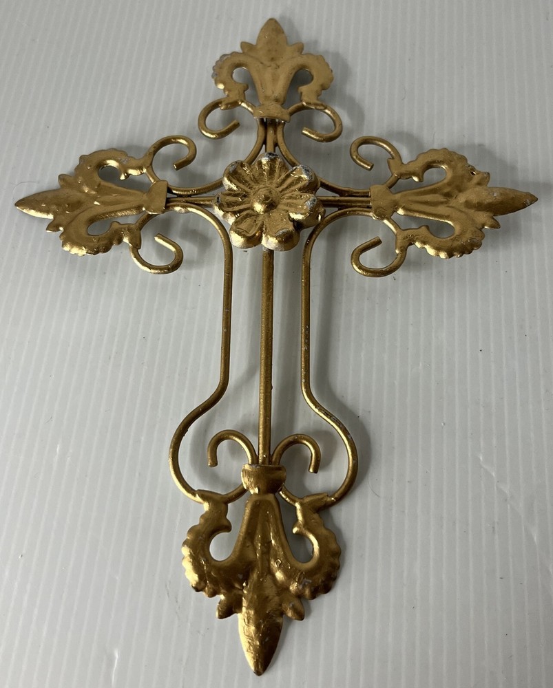Vintage Gold Fleur-de-Lis Wall Cross