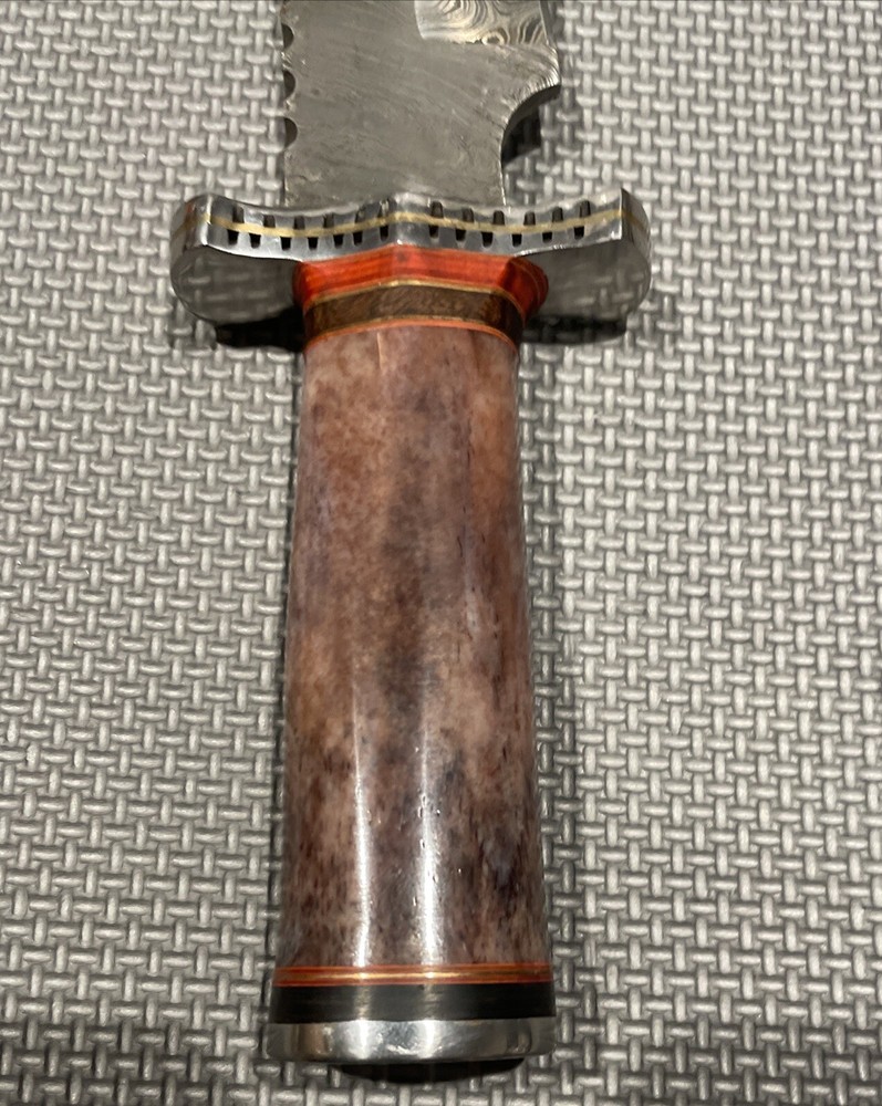 CUSTOM DAMASCUS BOWIE HUNTING KNIFE With GUARD STAINED-BONE HANDLE