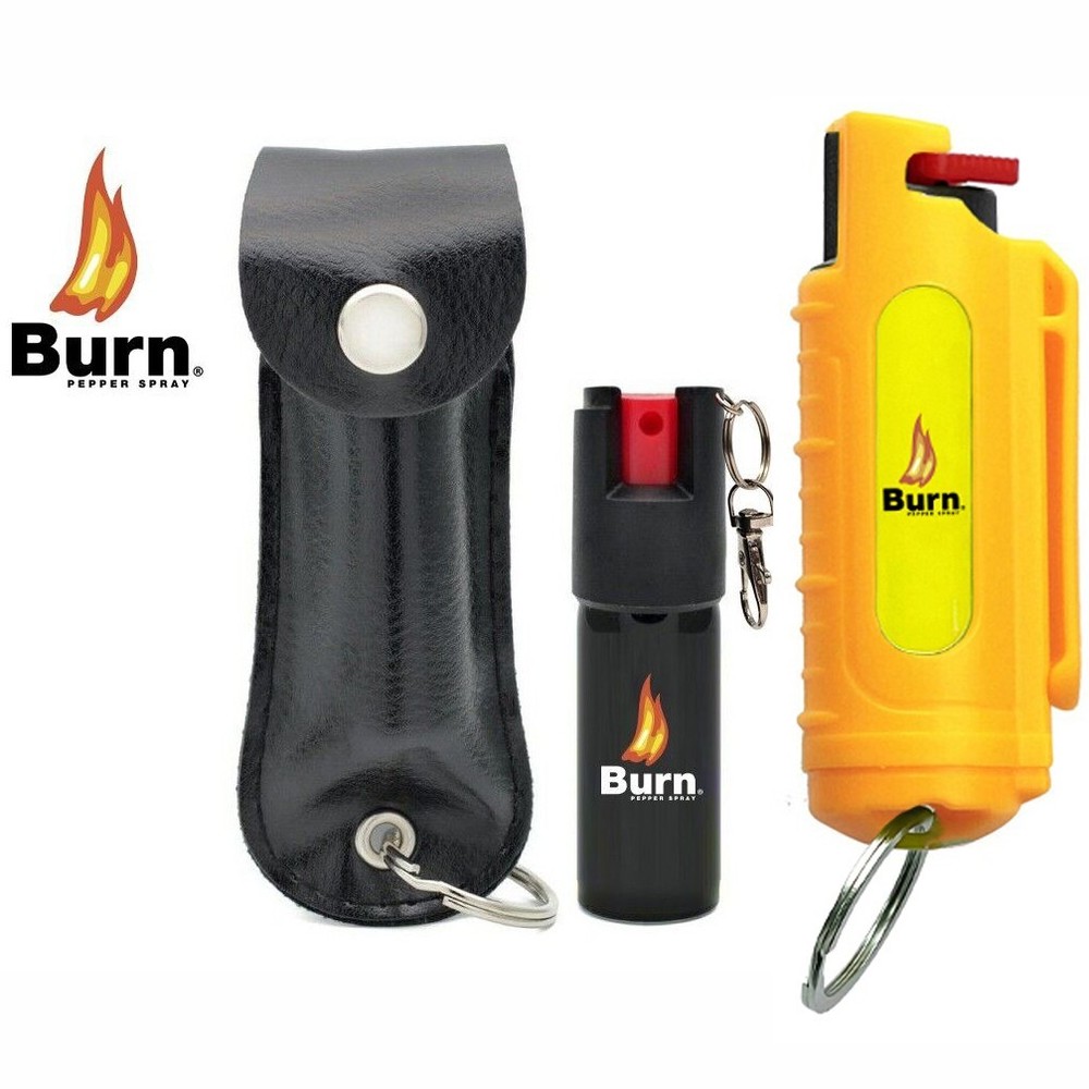 2 PACK BURN Pepper Spray 1/2oz Self Defense Keychain Security Case Black + Blue