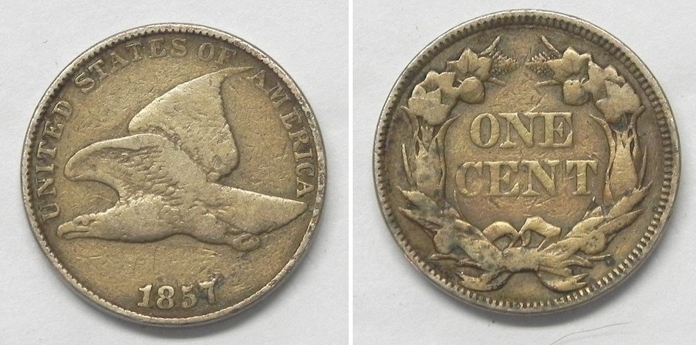 X7198  1857 Flying Eagle Cent Penny 1c, Fine