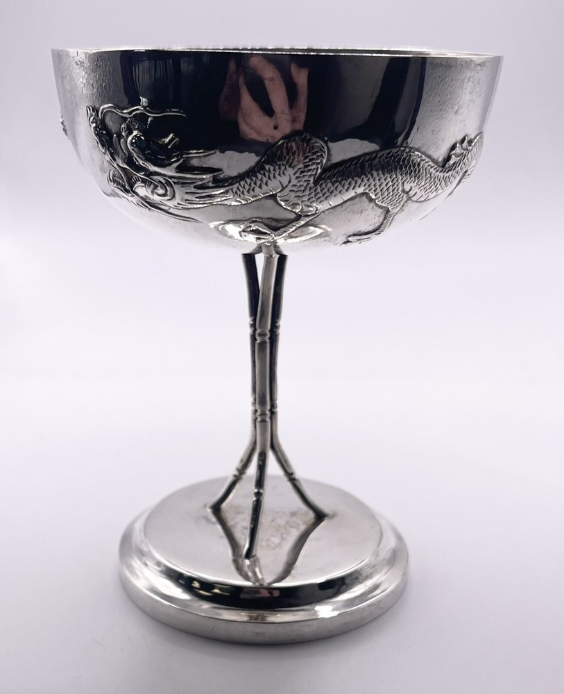Chinese Export Silver Double Dragon Champagne Coup