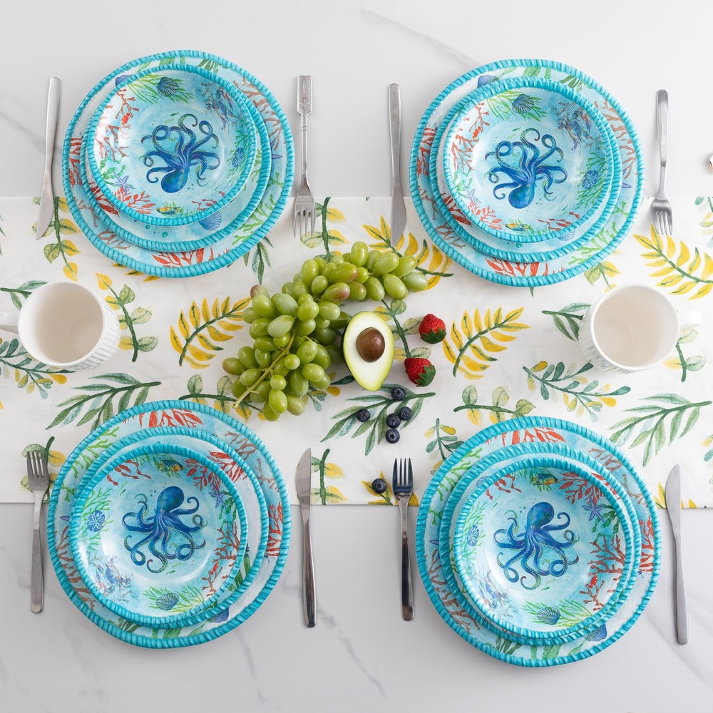 ZAROCRUS Coastal Dinnerware Sets, Ocean Theme Unbreakable Kitchen Plates and ...