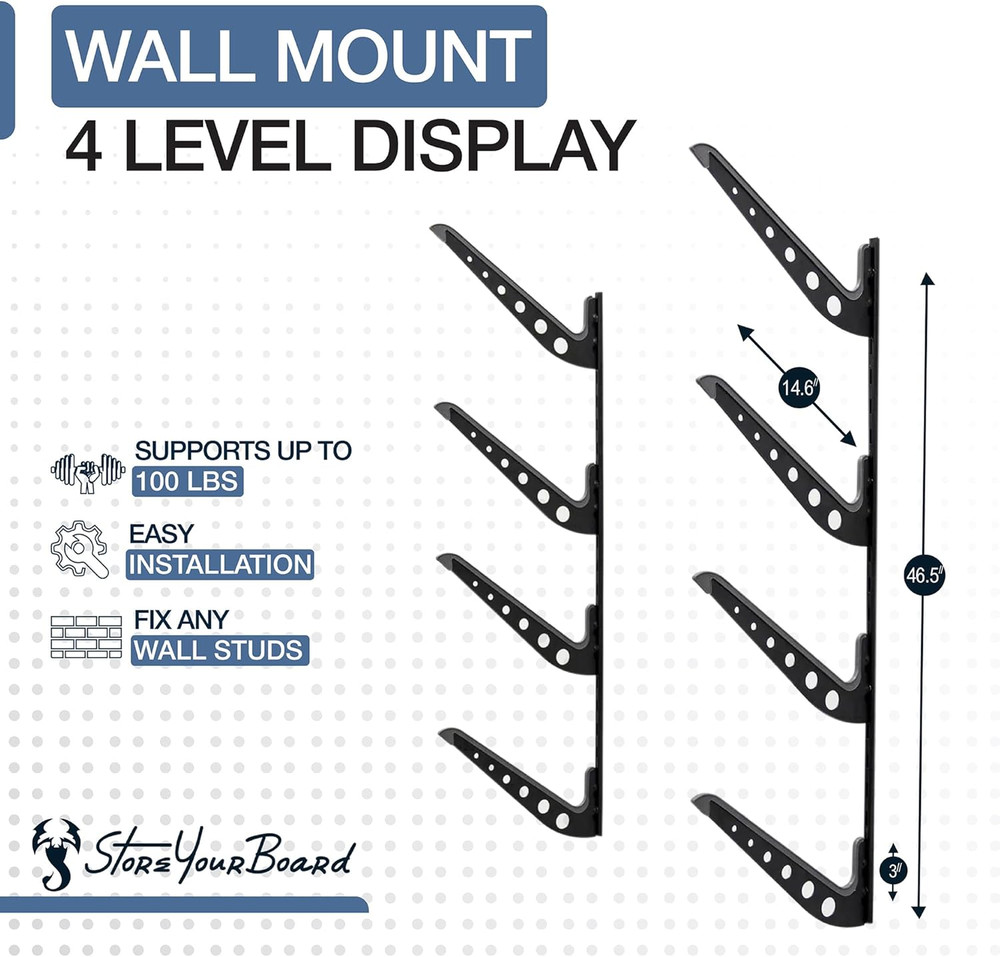 Adjustable Wakeboard Storage Rack – Wall Mount 4 Level Display, Heavy Duty Water