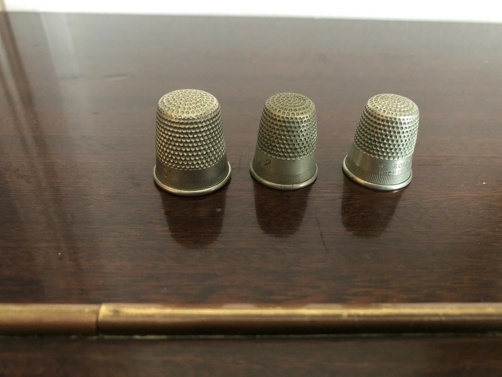 3 x Vintage Solid Nickel Silver Thimble No 2 / 0