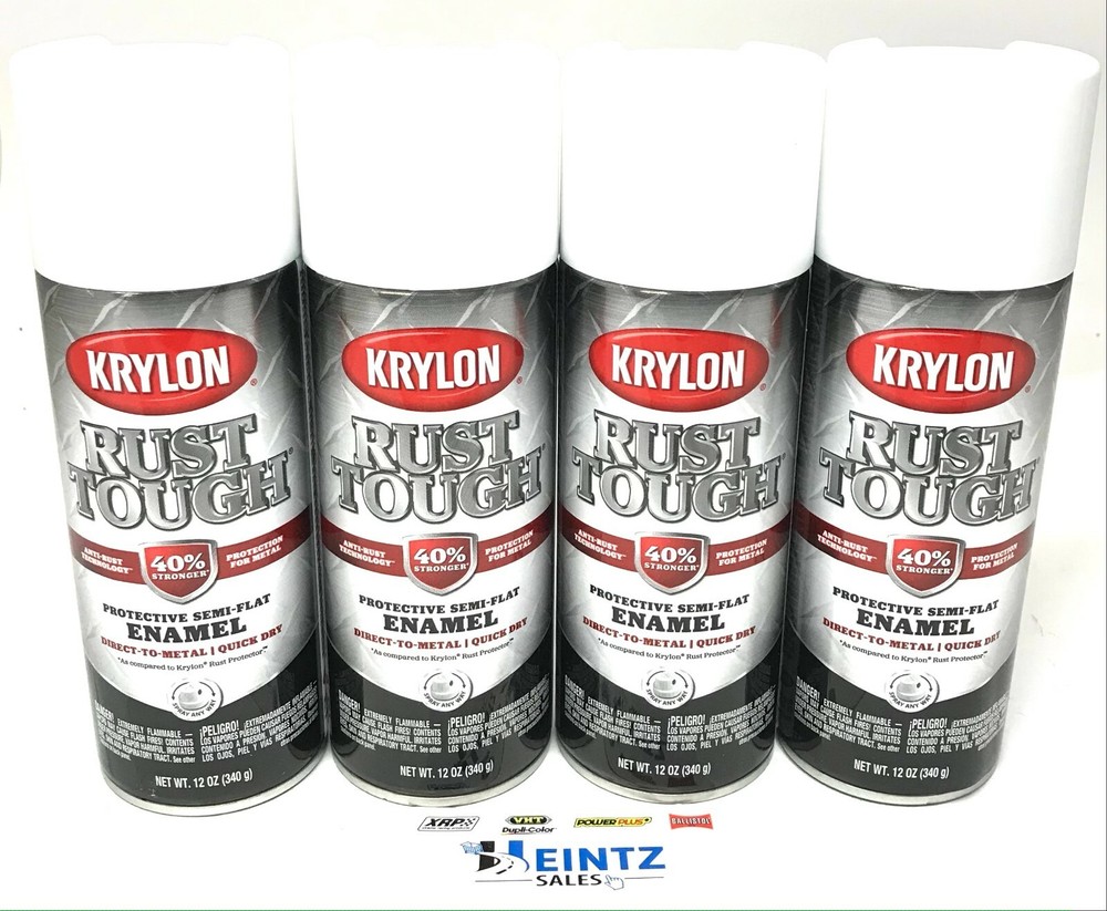 KRYLON RTA9201 SEMI-FLAT WHITE Rust Tough Protective Enamel - Quick Dry - 4 PACK