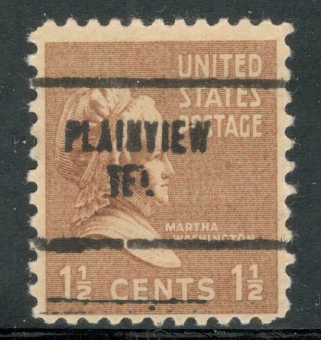 Sc # 805 ~ 1 1/2 cent Martha Washington Issue, Precancel, PLAINVILLE TEX.