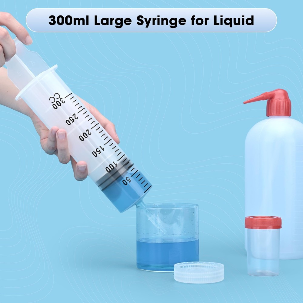 300mL Syringe for Liquid - Large Plastic with Tip Adapter clear