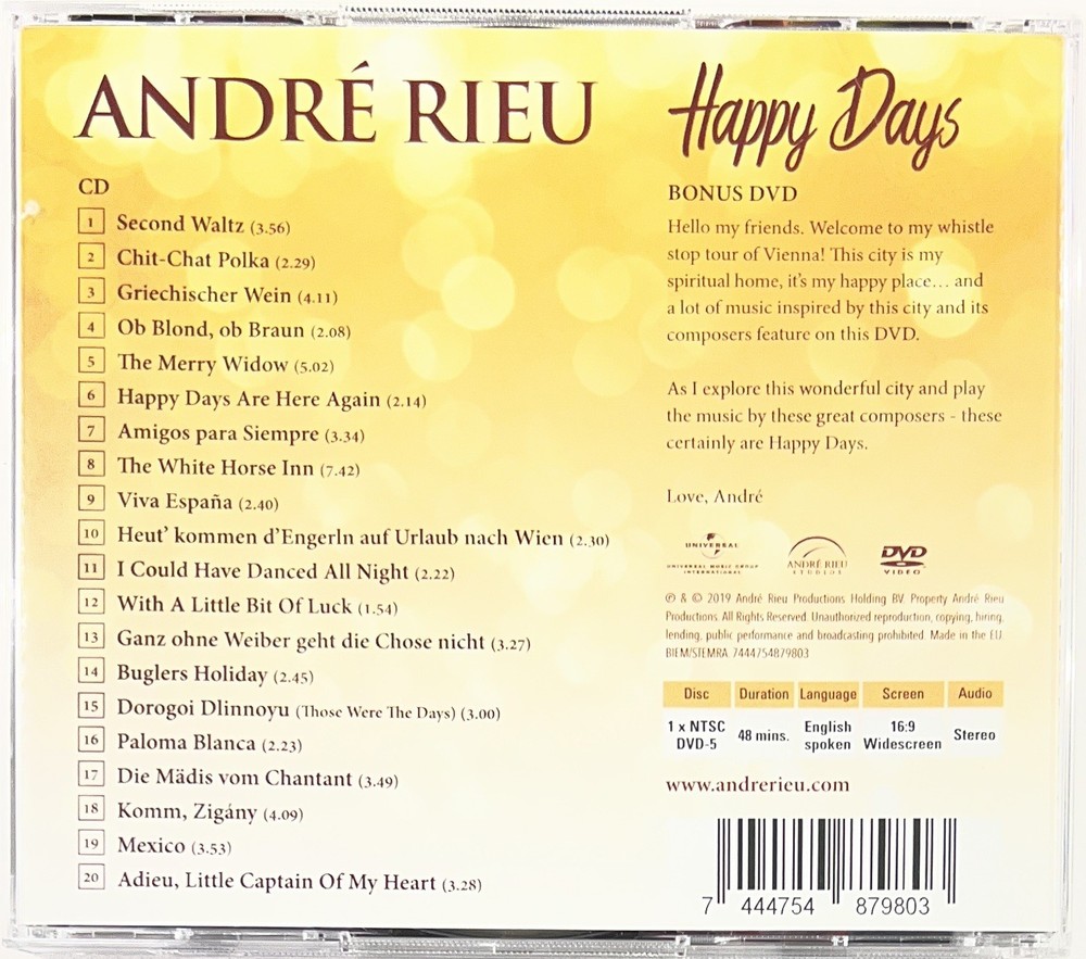 Andre Rieu - Happy Days (CD & DVD) - Free Postage