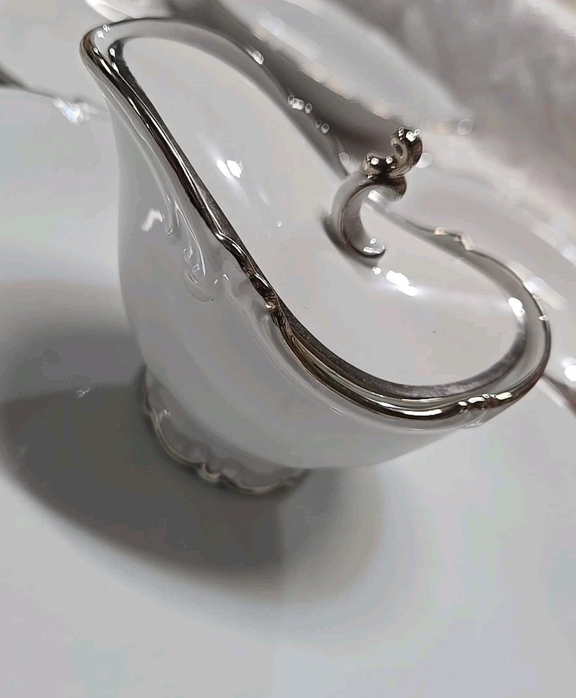 53 Pc Bavaria Tirschenreuth Silver Scroll Scalloped Dinnerware Set Pasco White