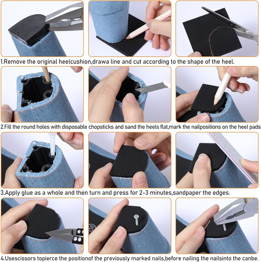 8Pcs High Heels Patch, Rubber Boot Heel Replacement Square Sole Repair Tips Stic