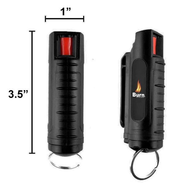 BURN Pepper Spray Keychain 1/2oz Black Self Defense Security Case Molded