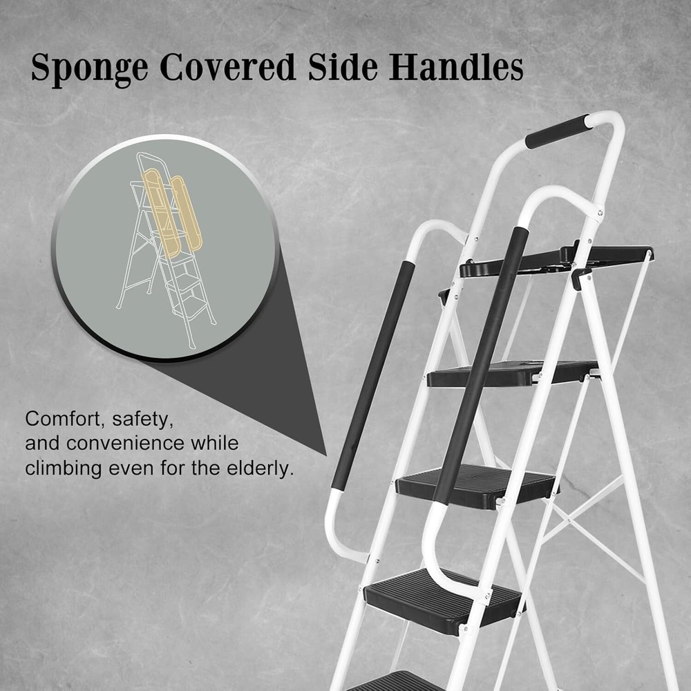 5 Step Ladder Handrails & Tool Tray Platform 330 lbs Folding Step Stool Ladder