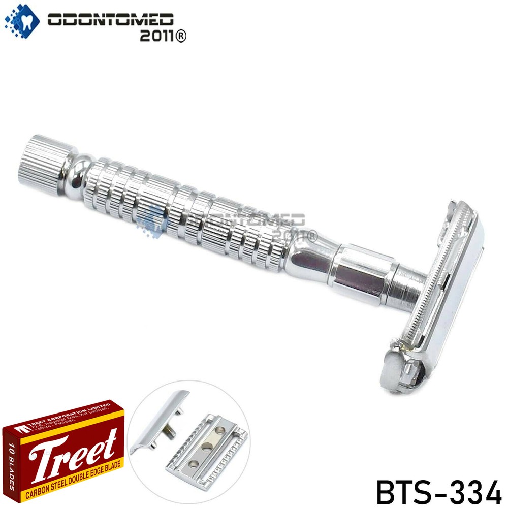 Long Handle Double Edge Safety Razor Chrome + Razor Blades BTS-334