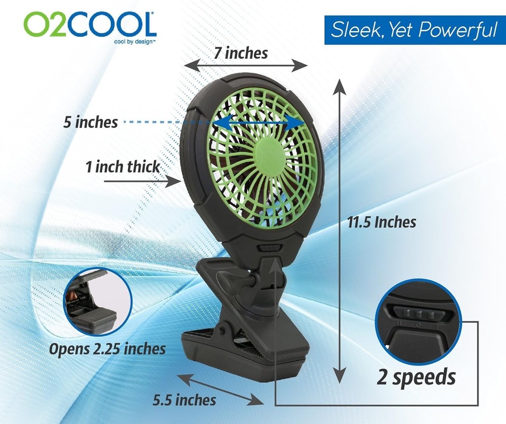 O2COOL 5-inch Battery-Powered Clip Fan Adjustable Rotating Function AA Battery